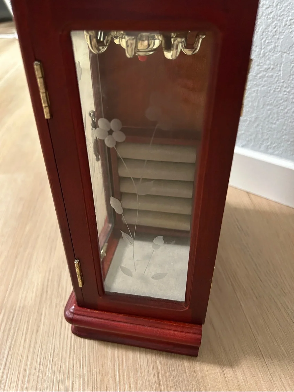 Red Wooden Jewelry Armoire with Glass Door Jewelry Wood Storage Cabinet-Small